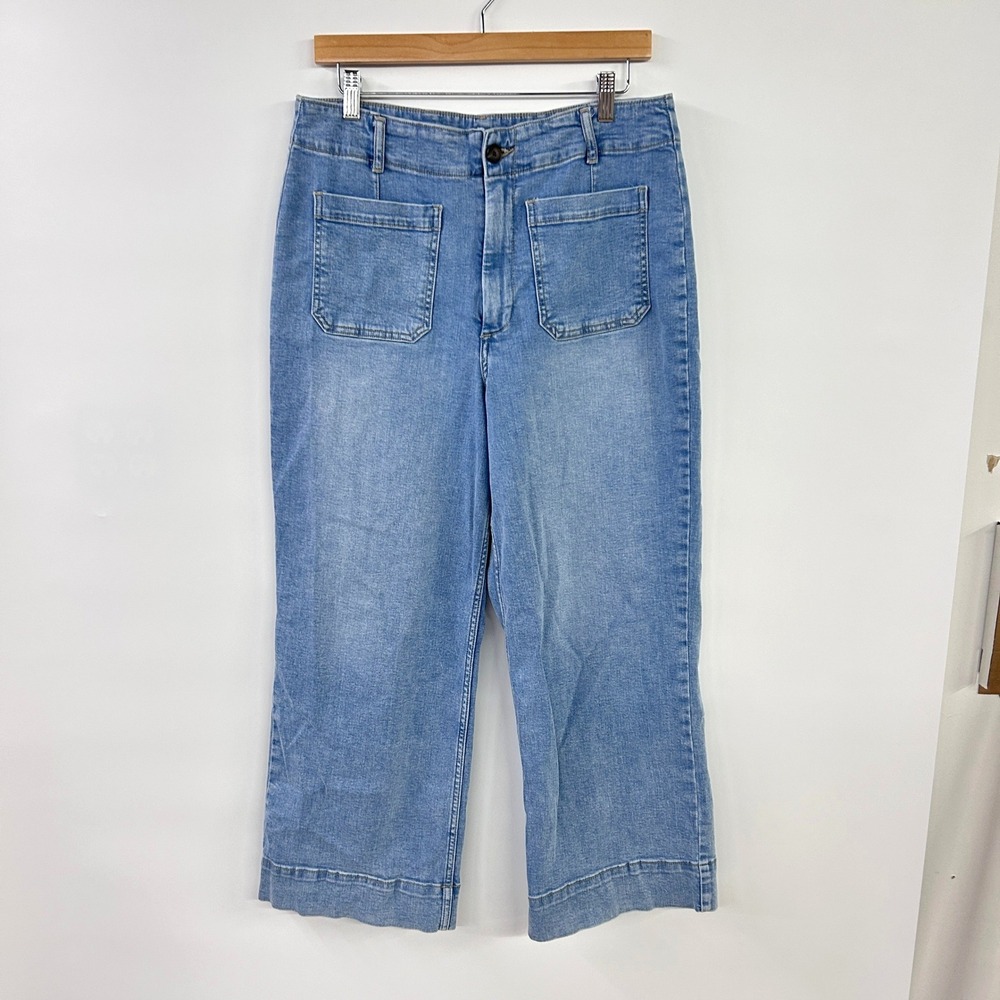 Bagatelle Collection Wide Leg Patch Pocket Stretch Jeans 31 Blue Coastal Cowgirl